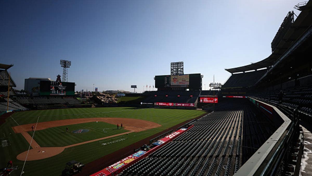Angel Stadium of Anaheim before a game between the Los Angeles Angels and Milwaukee Brewers.