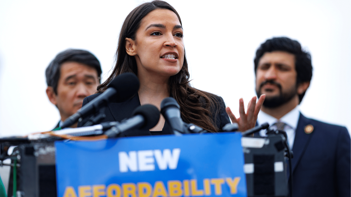 Rep. Alexandria Ocasio-Cortez (D-NY) speaks during a news conference outside the U.S. Capitol.