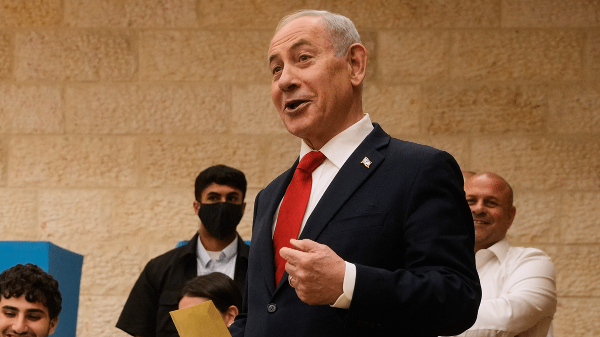 Israeli Prime Minister Benjamin Netanyahu speaks after casting his ballot