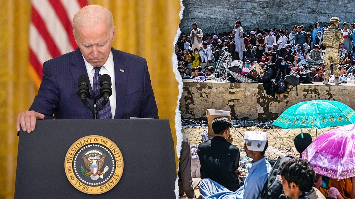 A split image of President Joe Biden and Abbey Gate
