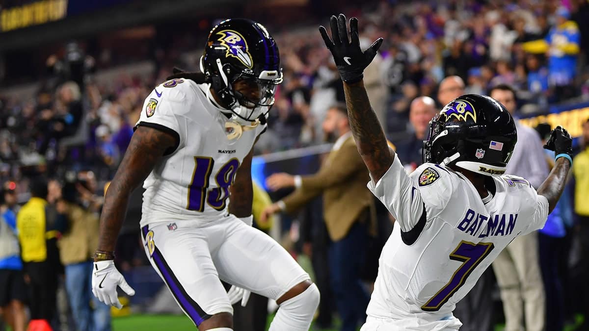 NRashod Bateman celebrates with Diontae Johnson