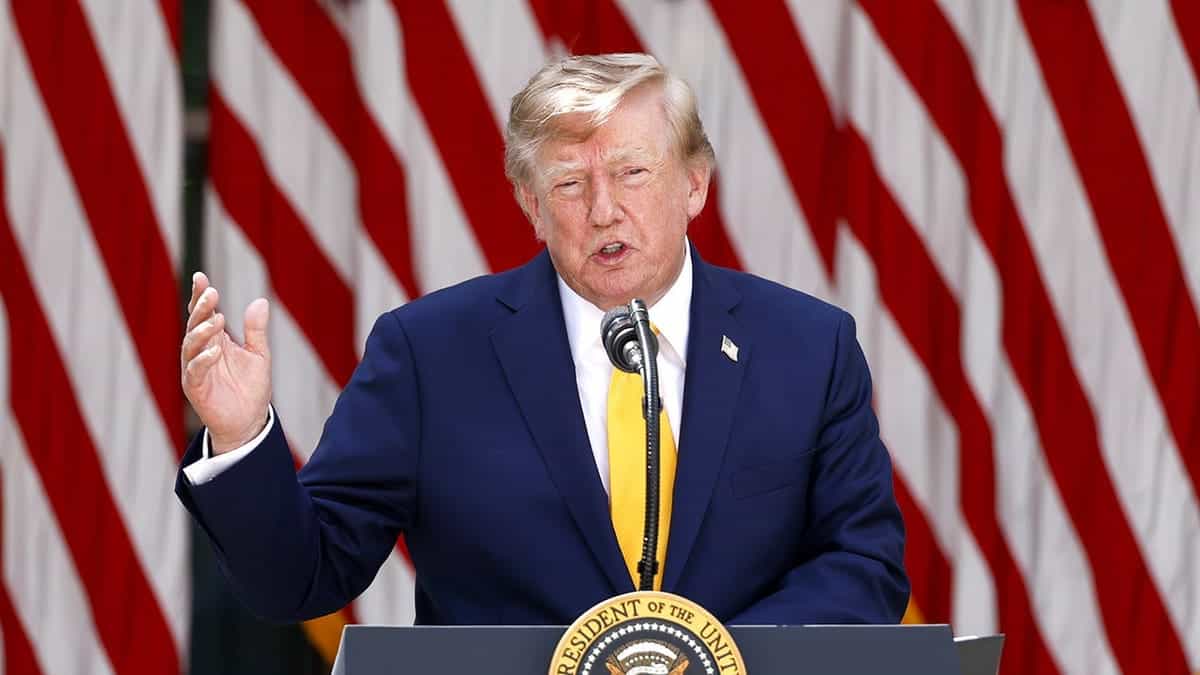 Donald Trump speaks during an event in the Rose Garden of the White House.