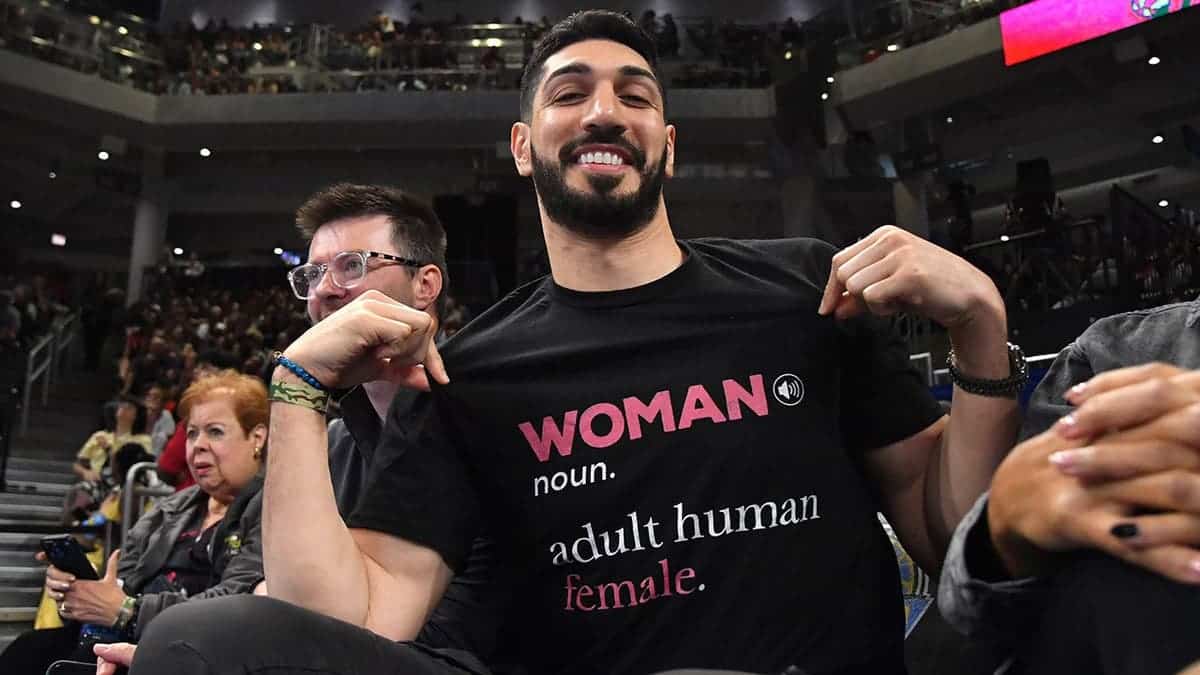 Enes Kanter Freedom stands prior to a game at Wintrust Arena in Chicago.