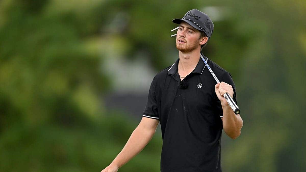 Garrett Clark reacts to his putt on the 17th green during the Tour Championship Creator Classic at East Lake Golf Club.