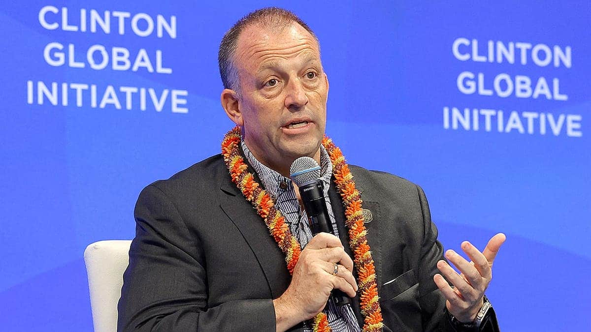 Gov. Josh Green speaks onstage at the Clinton Global Initiative 2025 Annual Meeting.