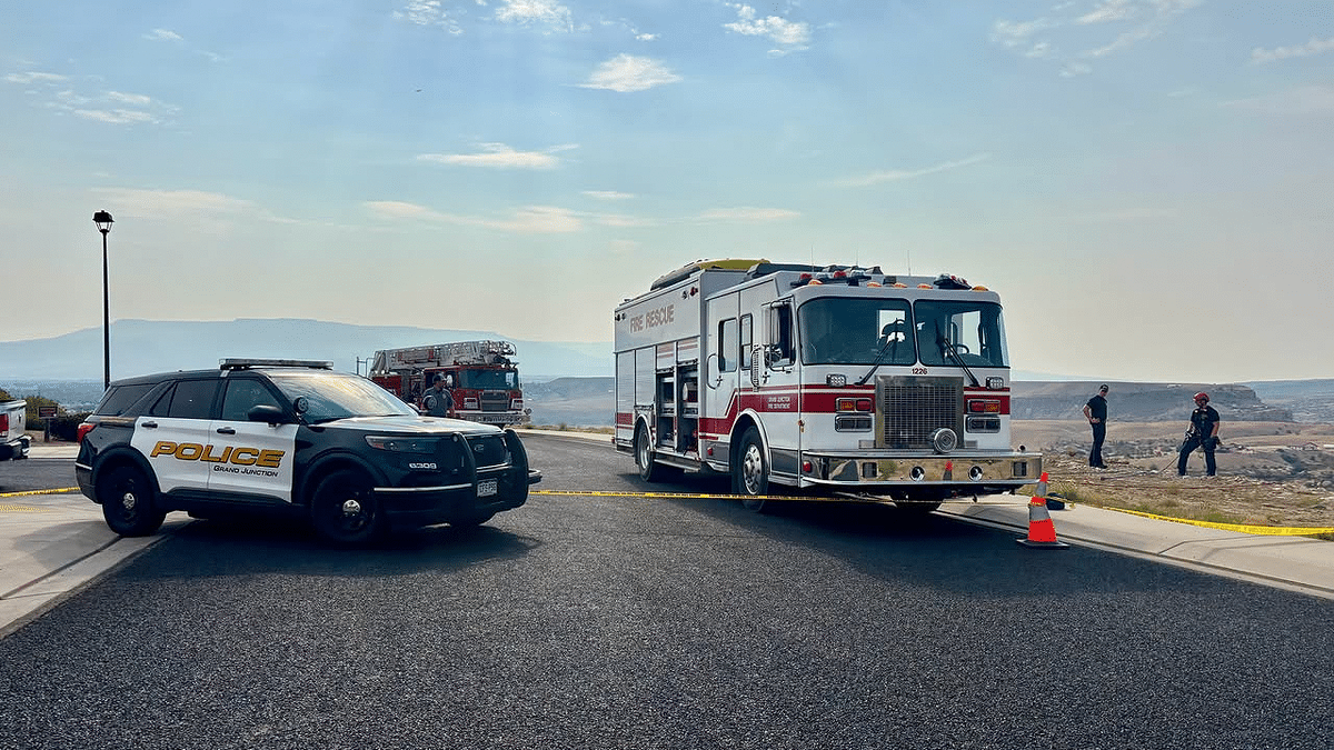 Grand Junction police and fire vehicles at the scene of a crash near Lookout Lane that killed five teenage boys in Colorado