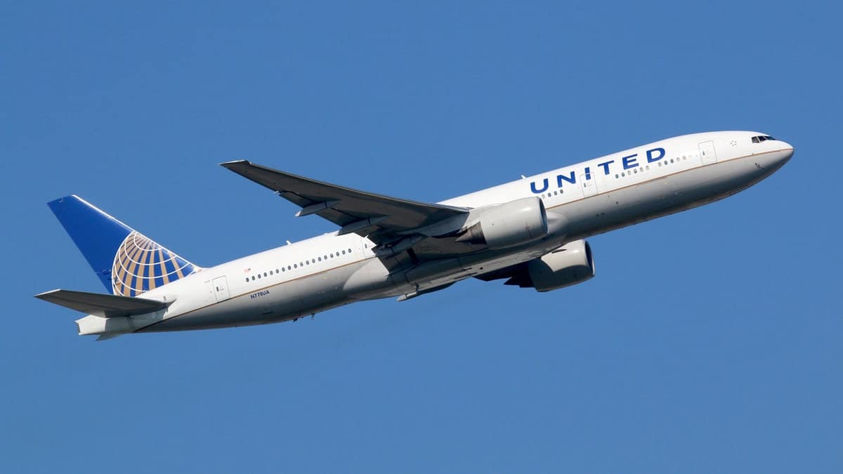 Frankfurt, Germany - September 17, 2014: A United Airlines Boeing 777-200 with the registration N778UA takes off from Frankfurt Airport (FRA) in Germany. United Airlines is headquartered in Chicago, Illinois.