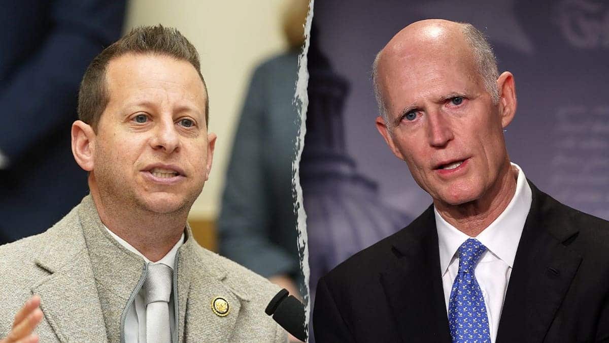 Jared Moskowitz and Rick Scott in a split image
