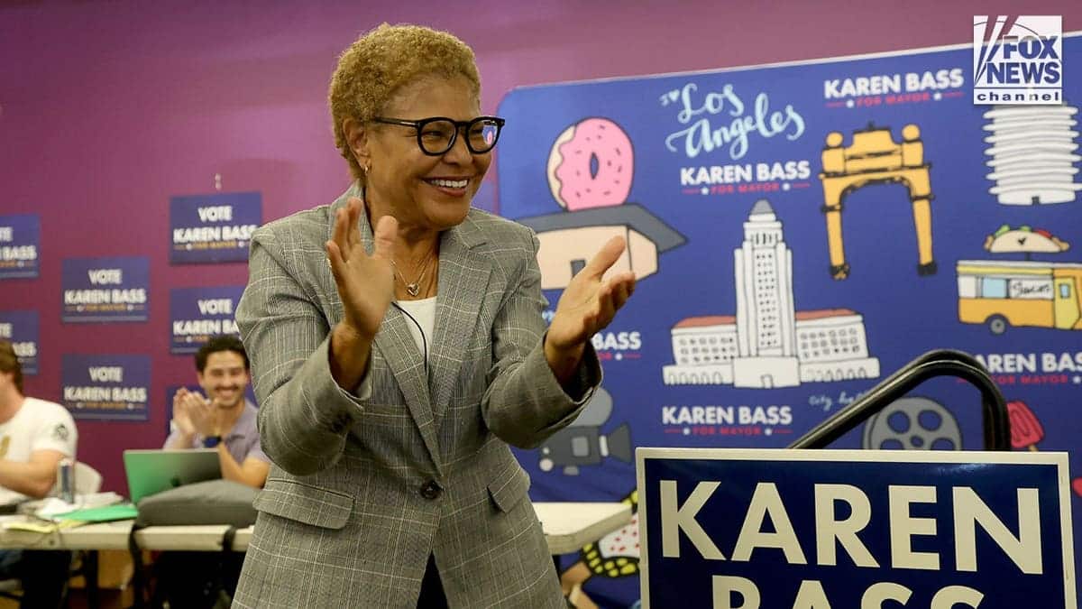 Los Angeles Mayor Karen Bass speaking at Women for Bass Phone bank event in Baldwin Hills