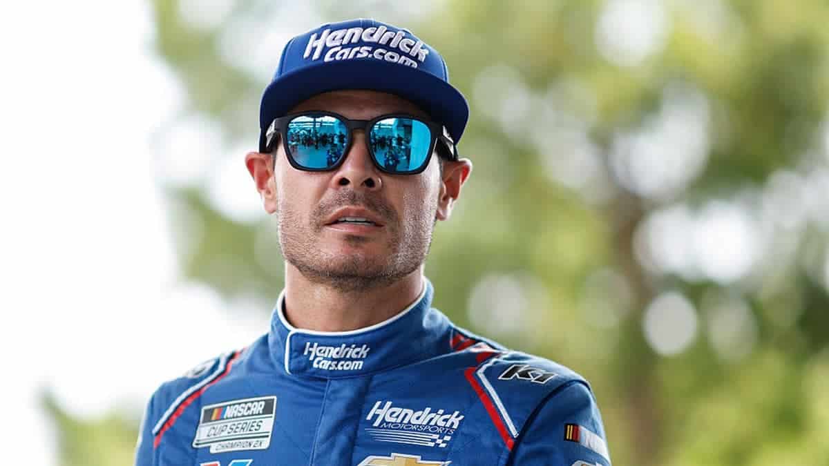 Kyle Larson looks on before the NASCAR Cup Series Brickyard 400 at Indianapolis Motor Speedway.