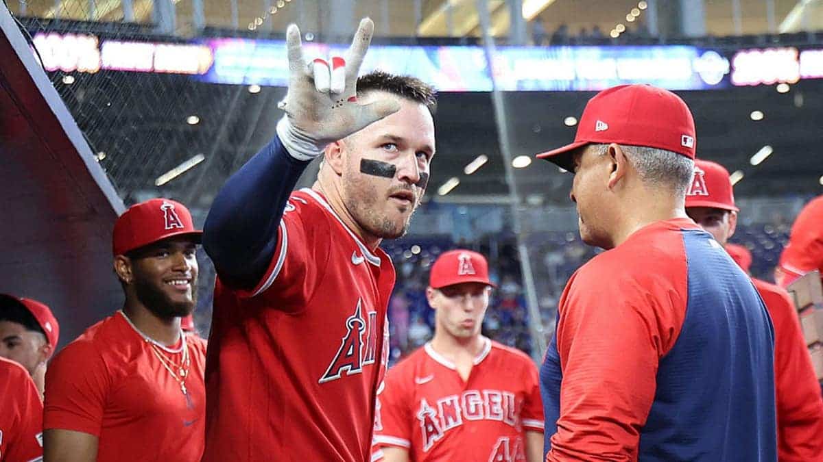 mike trout in the angels dugout