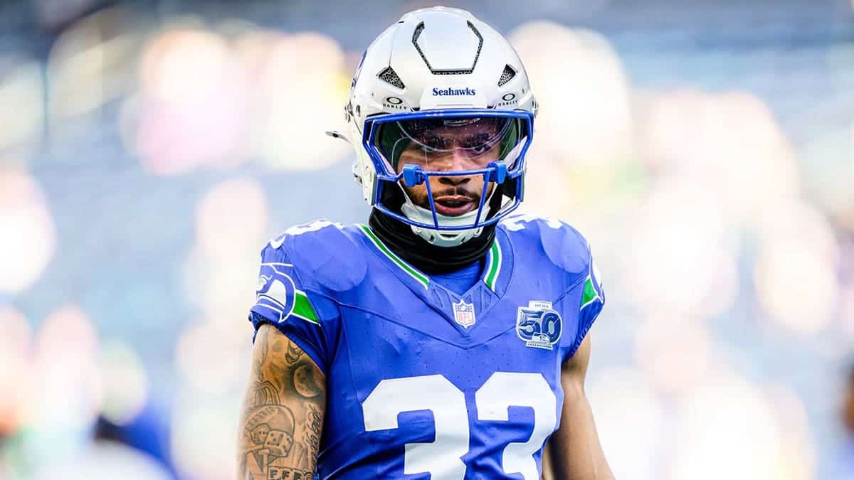 Myles Gaskin of the Seattle Seahawks looks on before a game at Lumen Field.