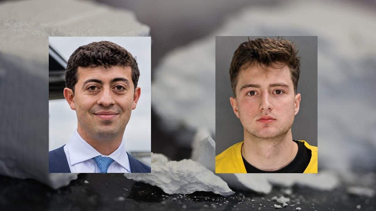 image shows cocaine as backdrop for two photos of individuals