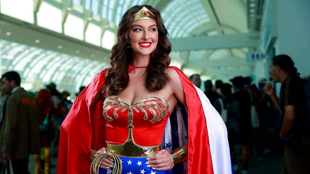 Rachel Pizzolato dressed as Wonder Woman at Comic-Con in San Diego