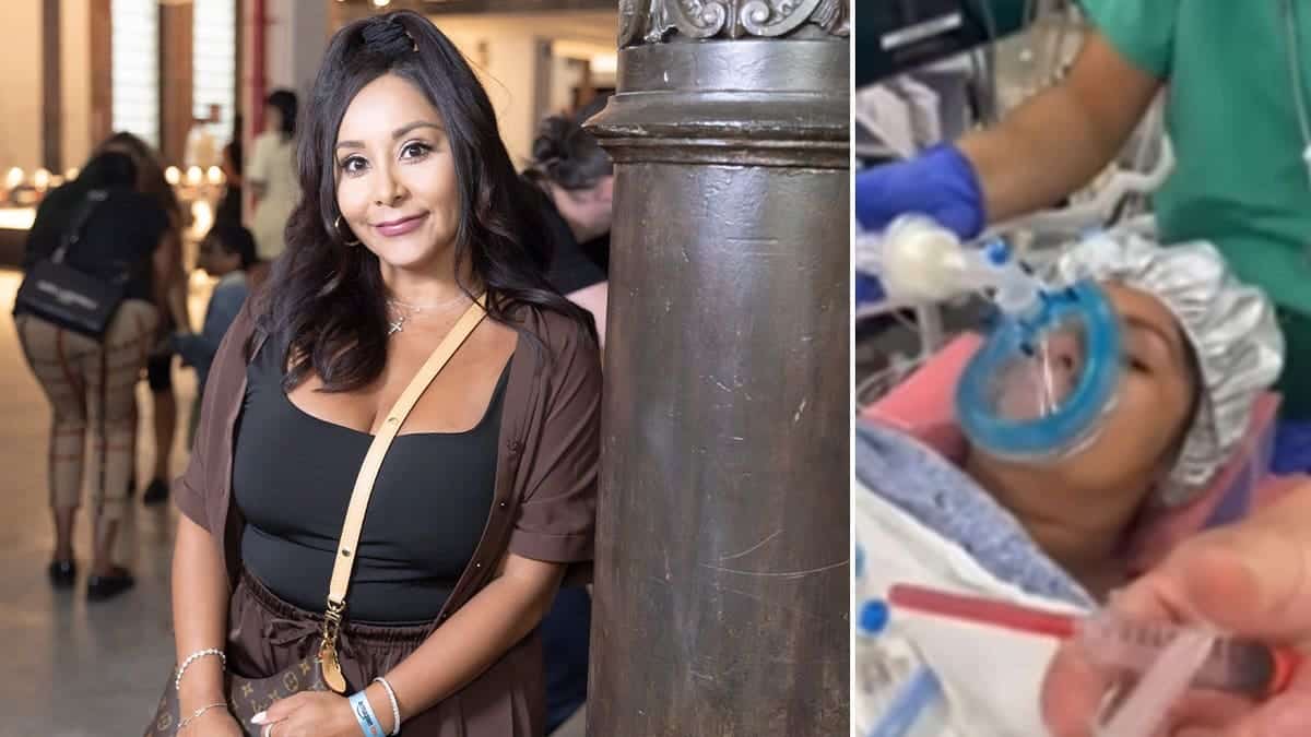 A split image of Snooki in New York and one of her in the hospital.