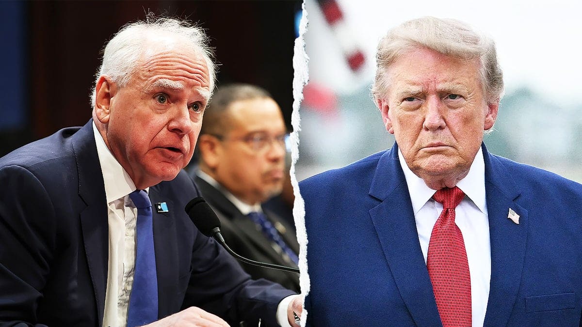 A split image of Minnesota Gov. Tim Walz and President Donald Trump