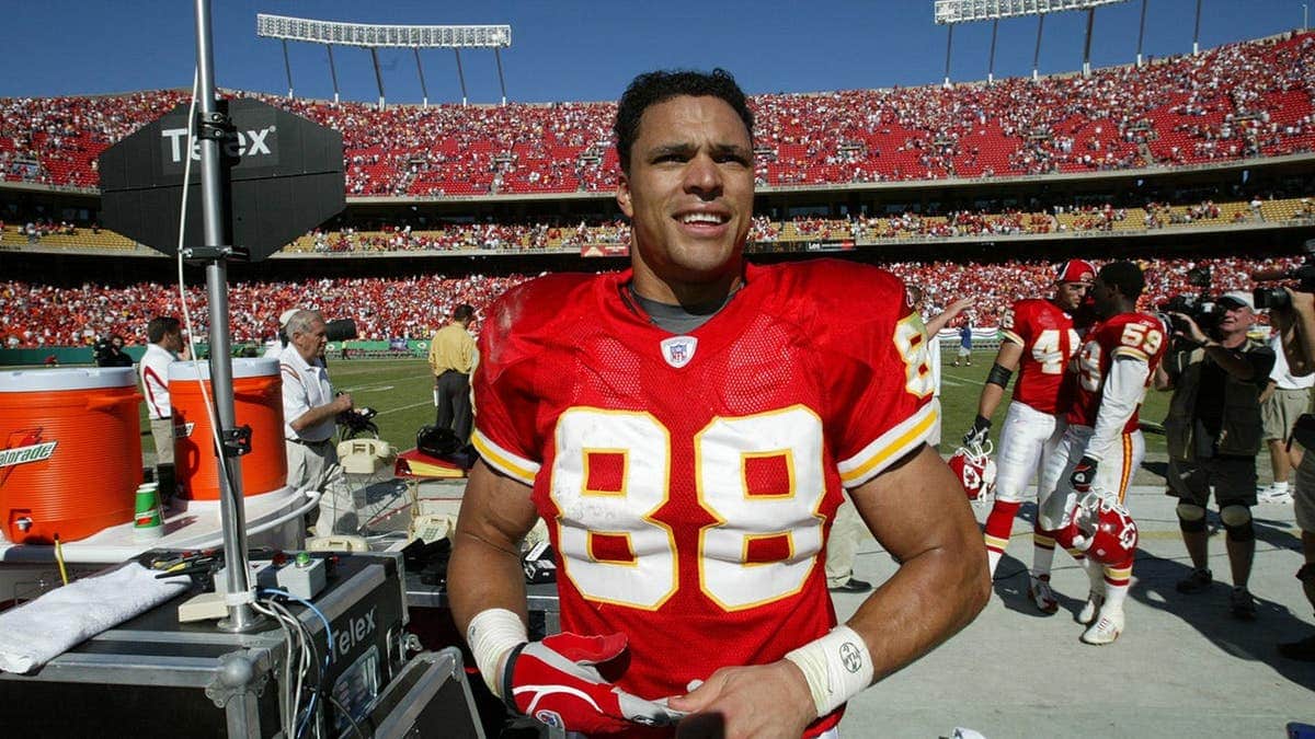 Tony Gonzalez walks off the field after a game at Arrowhead Stadium.