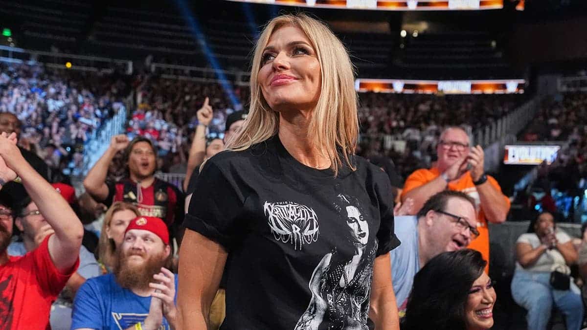 Torrie Wilson standing at State Farm Arena during WWE Evolution event