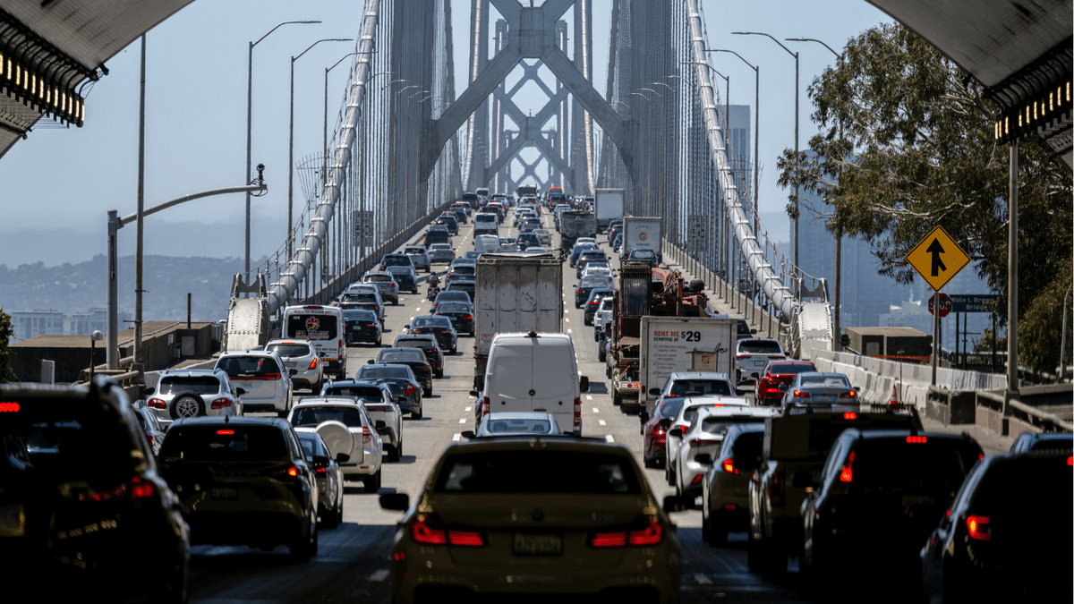 Traffic on Interstate 80 crosses the Oakland-San Francisco Bay Bridge in San Francisco, California, US, on Thursday, May 21, 2026.