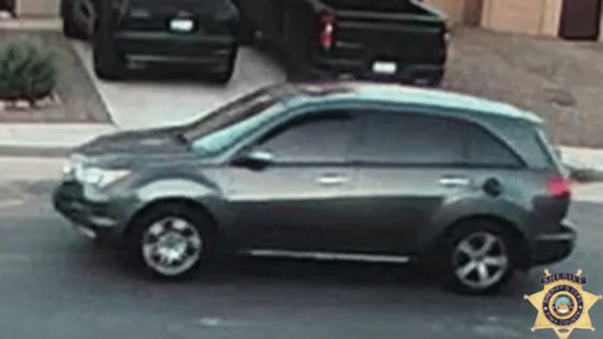 Authorities have described the suspect vehicle as a gray Acura MDX from between 2007 and 2013. The door over the gas cap may be missing. Two male suspects described as Hispanic, wearing all black with ski masks.