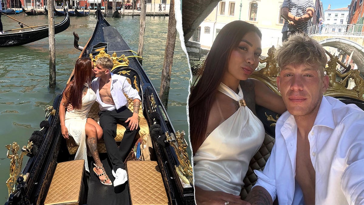 Split image of couple in Venice