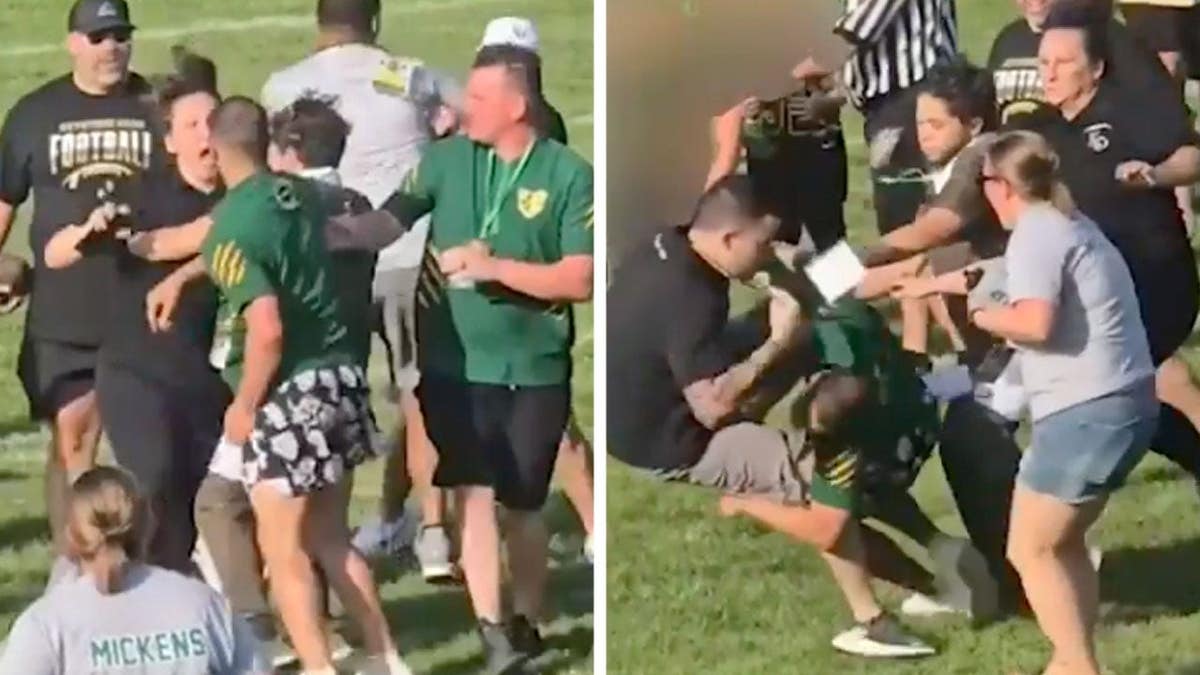 A youth football coach fights opposing coaches during a game in Pittsburgh