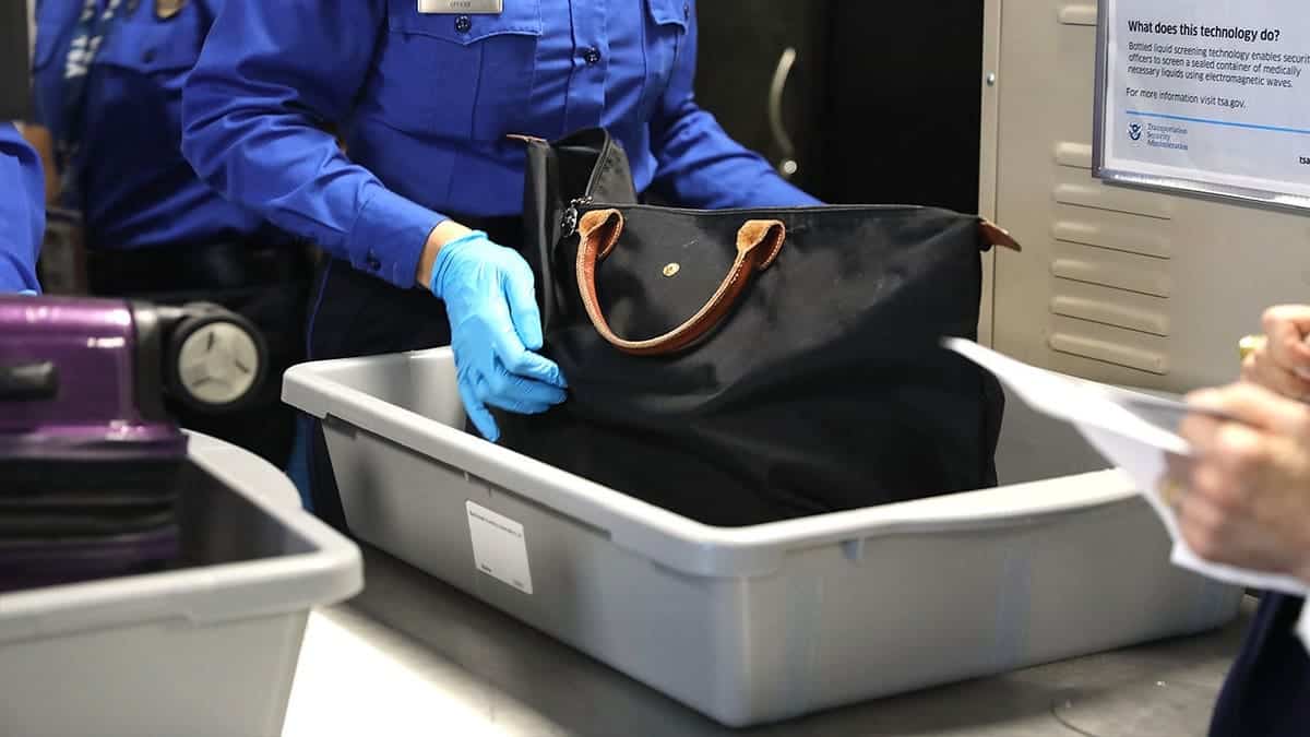 Close-up of bag in TSA at LGA