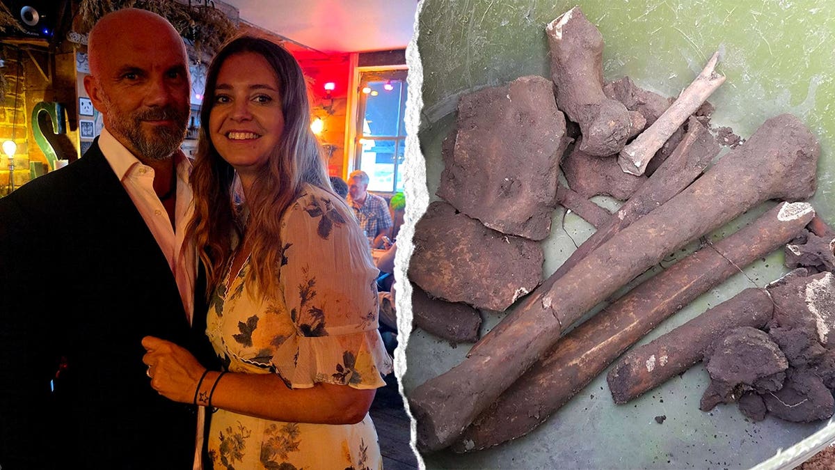 Split image of Sledger and wife, bones found in backyard