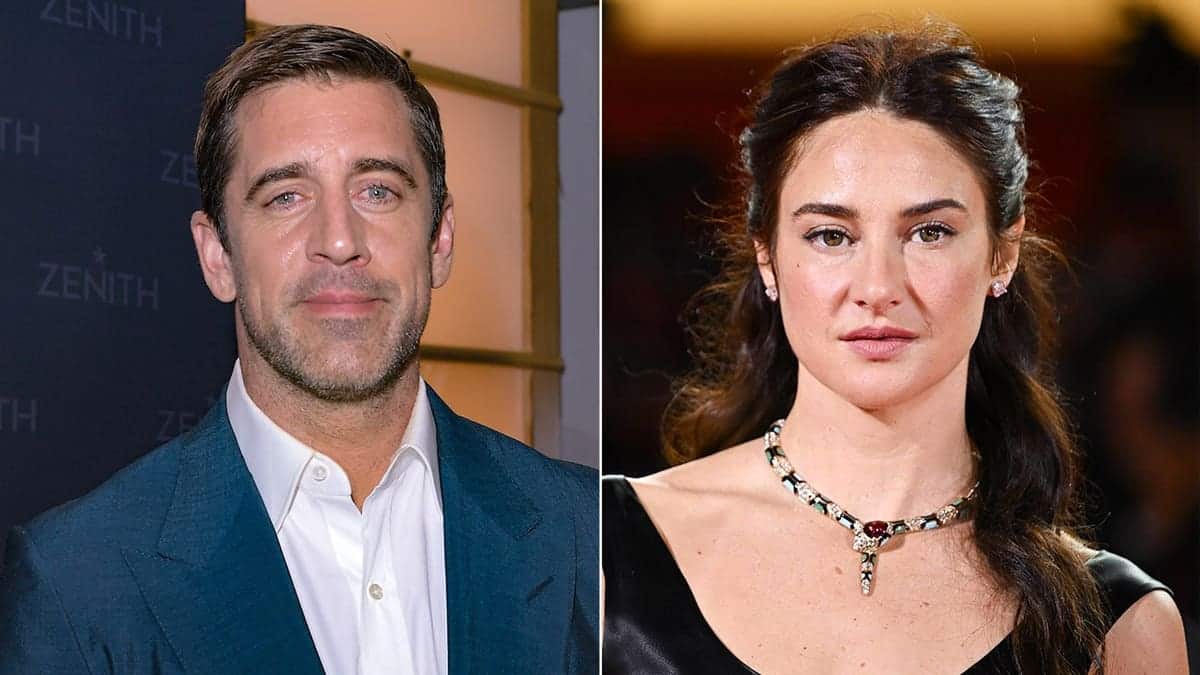 Aaron Rodgers and Shailene Woodley stand side by side.