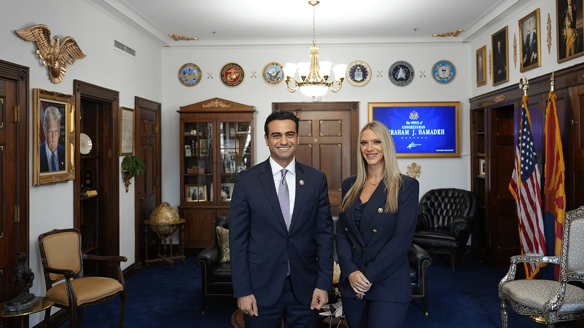 Rep. Abe Hamadeh and survivor advocate Kayleigh Kozak pose in his congressional office
