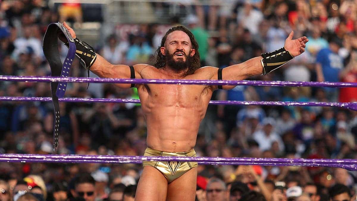 Adrian Neville celebrates his victory at Camping World Stadium in Orlando, Fla.