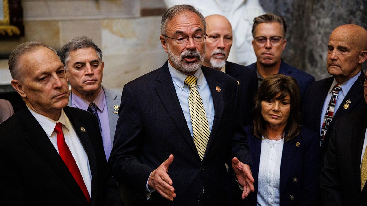 U.S. Rep. Andy Harris speaking to reporters in the U.S. Capitol building