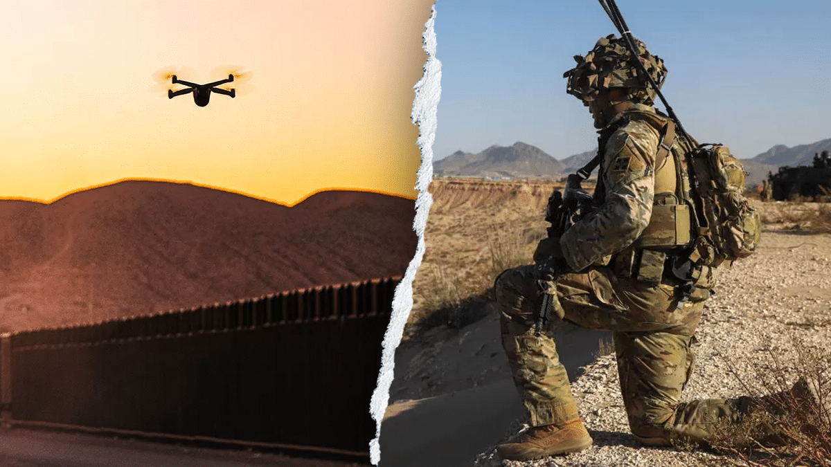 A drone flying by the border and US soldier