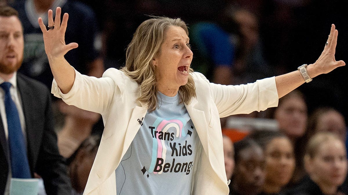 Cheryl Reeve reacts on the sideline during a Minnesota Lynx game at Target Center.