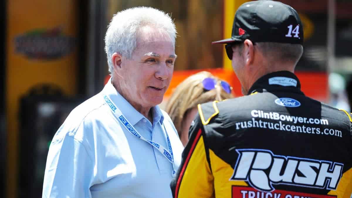Darrell Waltrip speaks with Clint Bowyer at Sonoma Raceway.