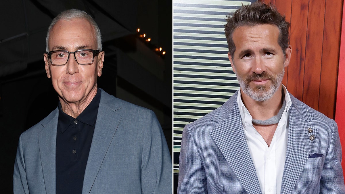 Split photo of Dr. Drew Pinsky and Ryan Reynolds shown in separate photos in Los Angeles and New York City.