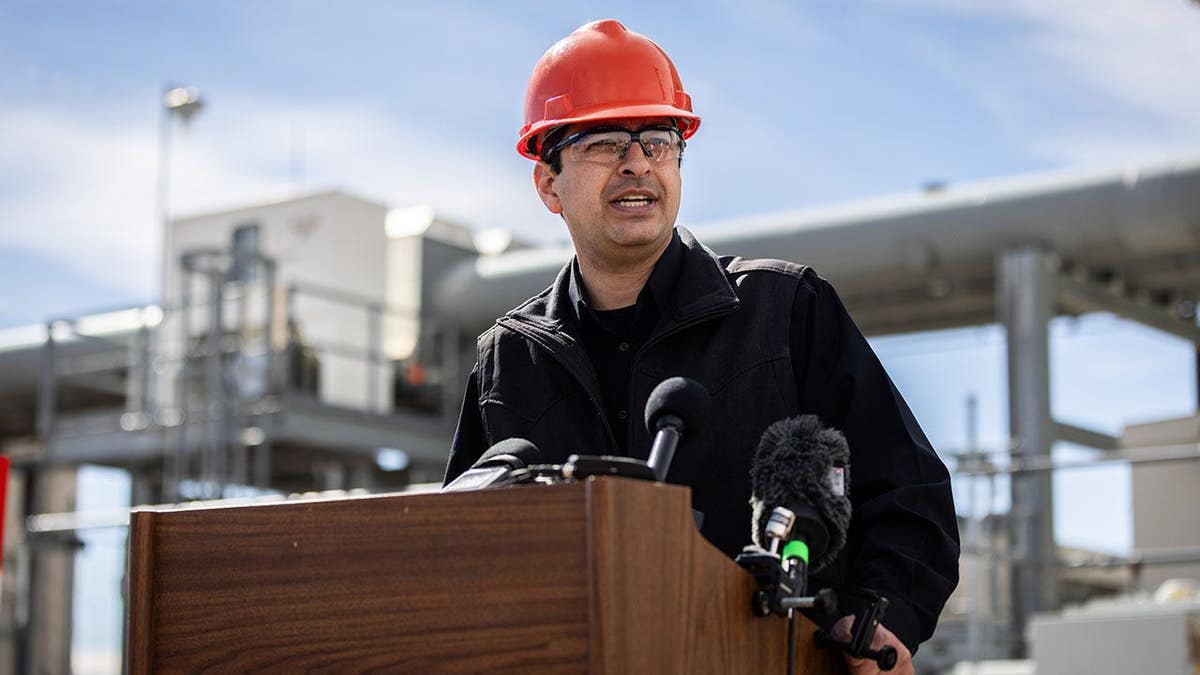 Rep. Gabe Evans speaking at Fort St. Vrain Generating Station in Platteville, Colorado