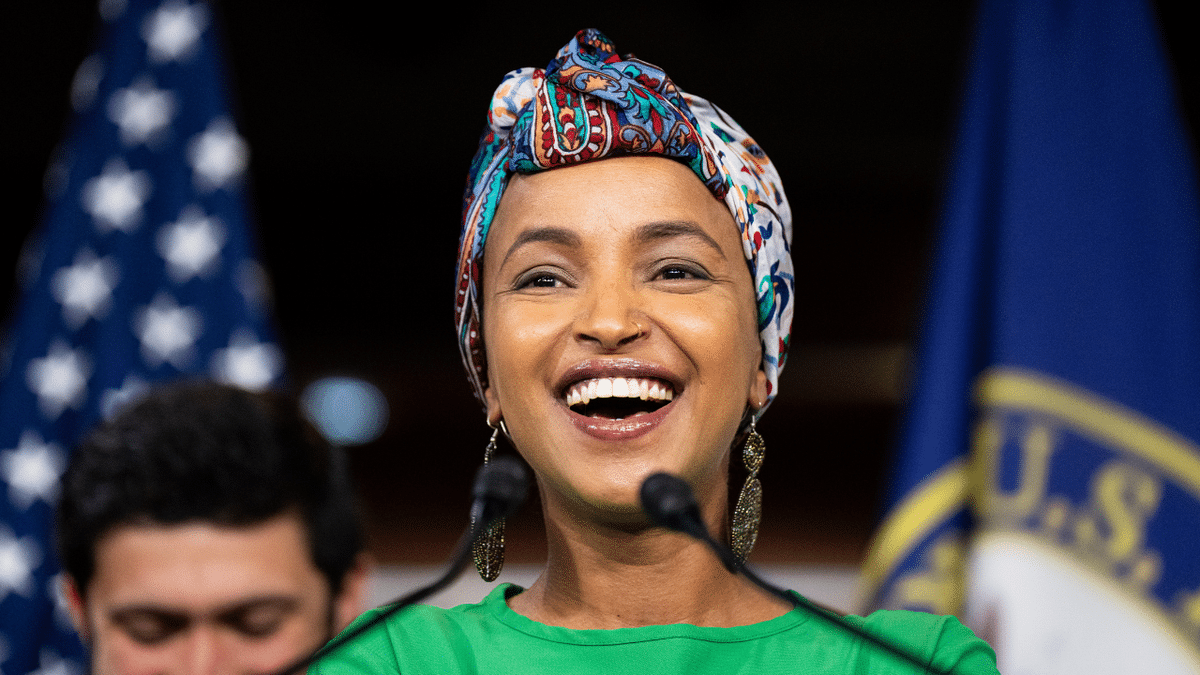 Rep. Ihlan Omar, D-Minn., speaks during the news conference on the new Congressional Progressive Caucus.