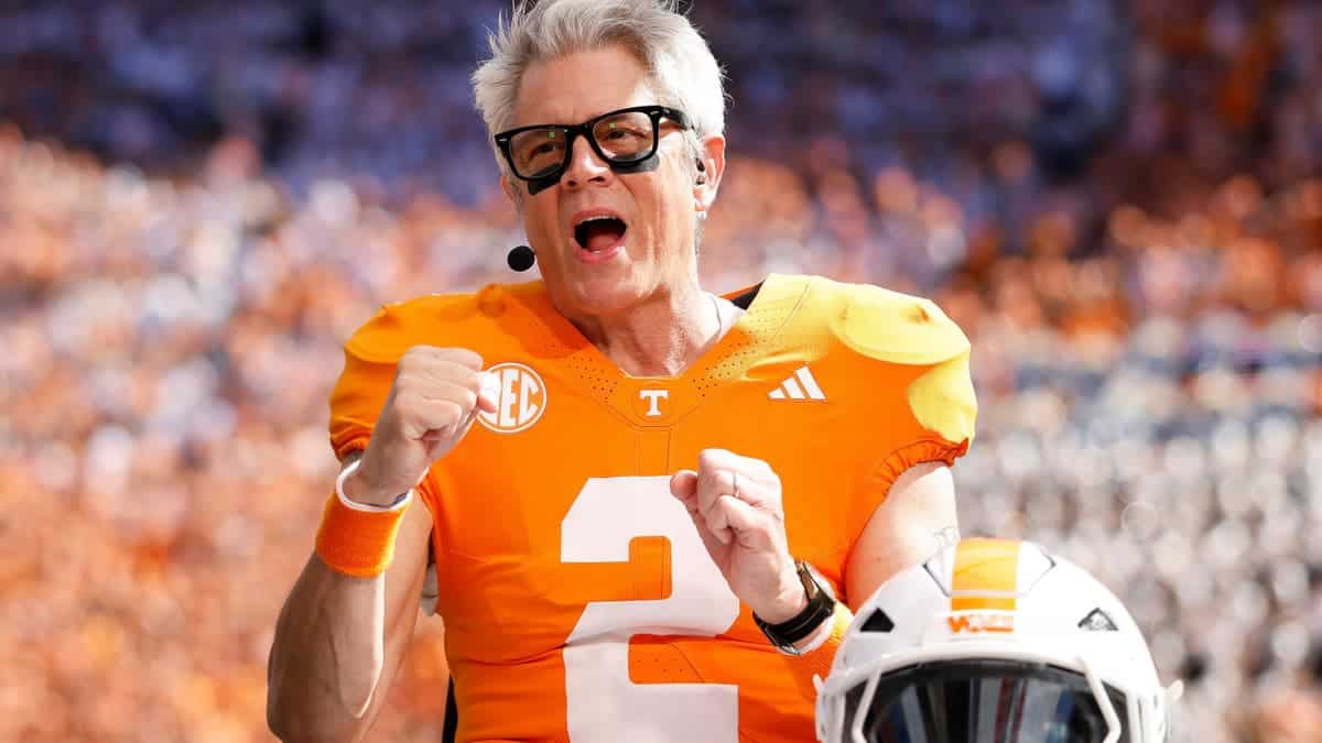 Johnny Knoxville reacts before a game at Neyland Stadium in Knoxville, Tennessee.
