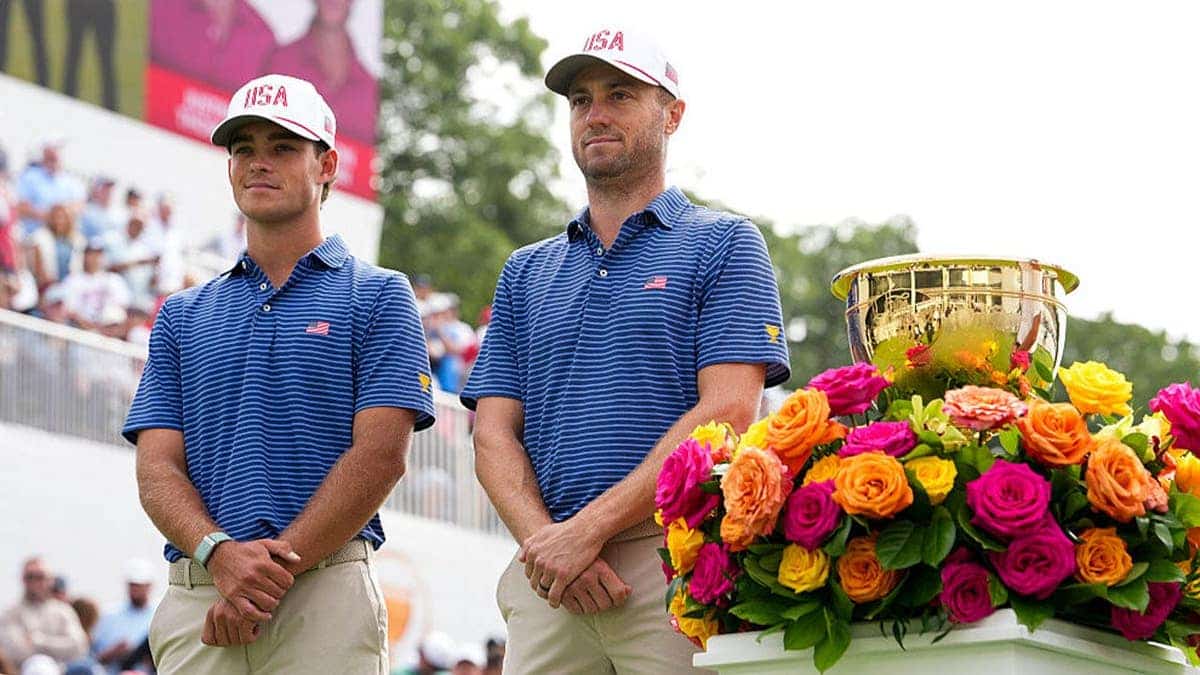 Jackson Koivun of the U.S. Team and Justin Thomas of the U.S. Team