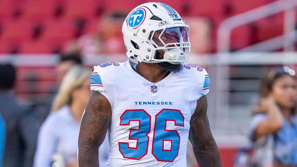 Julius Chestnut, Tennessee Titans running back, warms up before a game.