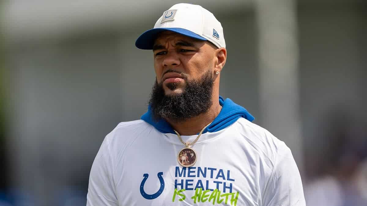 Keenan Allen watches during a joint practice between the Colts and Falcons.