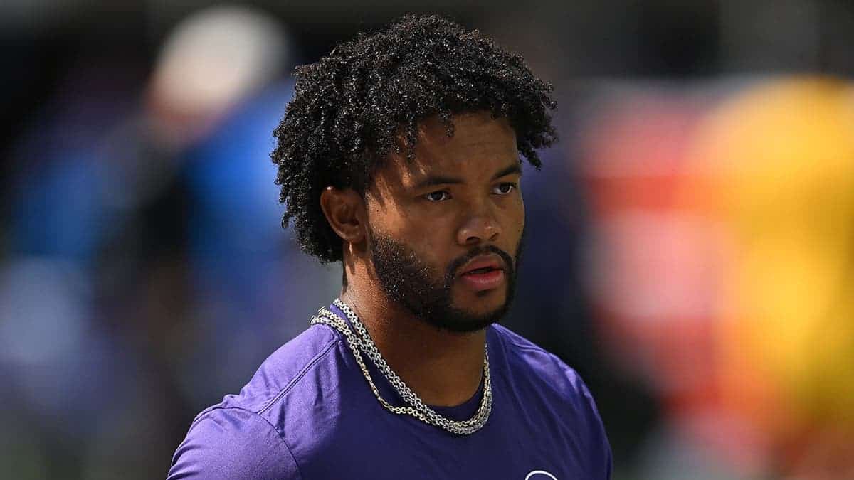 Kyler Murray, Minnesota Vikings quarterback, looks on before a game at U.S. Bank Stadium.