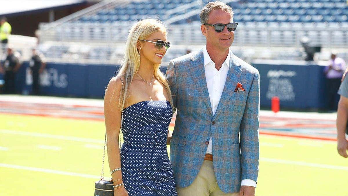 Lane Kiffin and his daughter Landry Kiffin pose together at Vaught-Hemingway Stadium.
