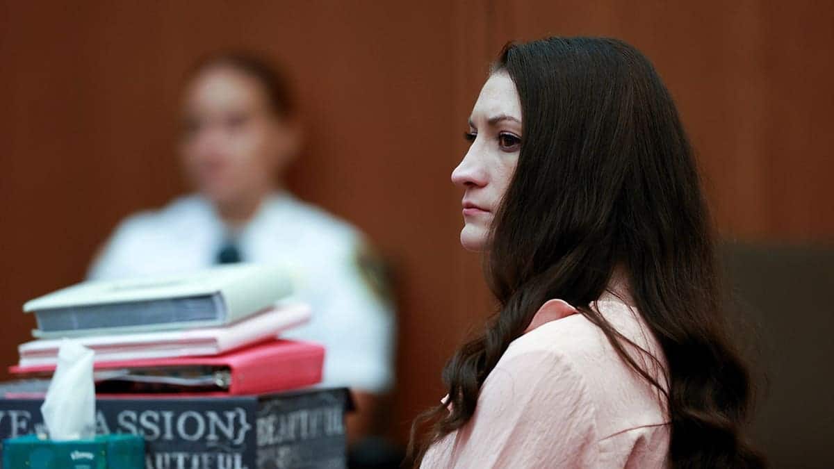 Lindsay Clancy listens to testimony in Plymouth Superior Court.