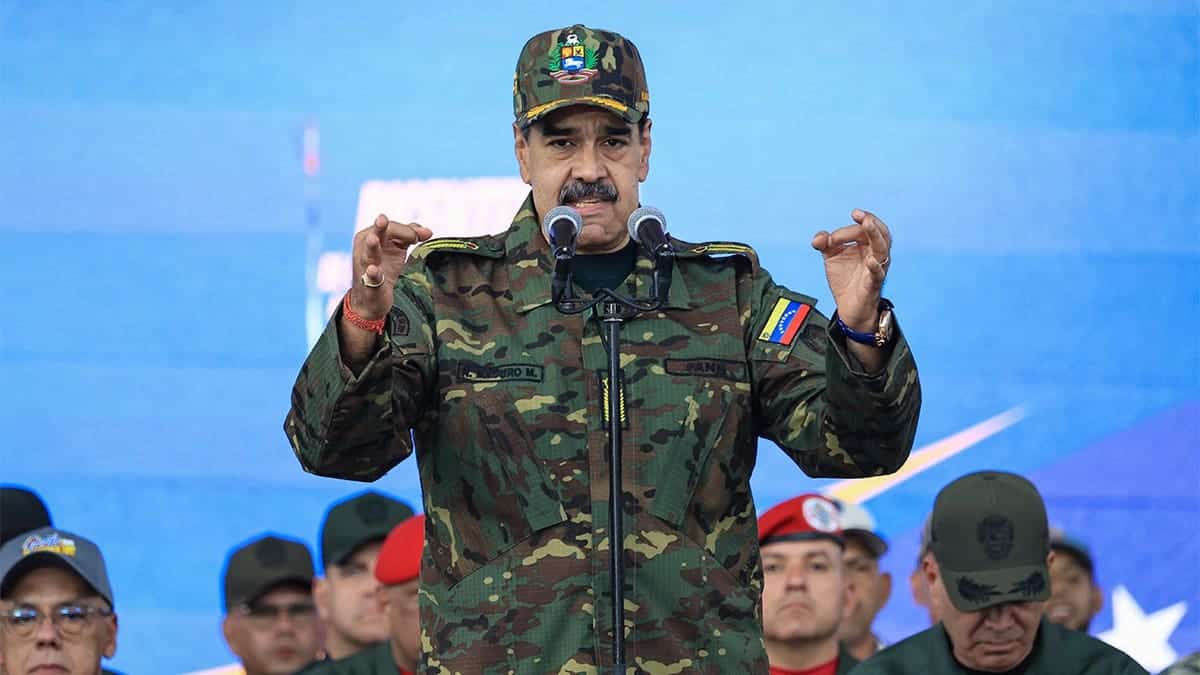 Nicolás Maduro speaks during a military ceremony in Caracas, Venezuela.