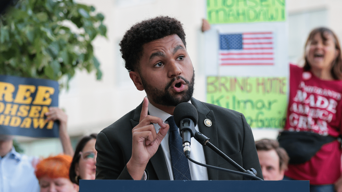 Maxwell Frost speaks at an event