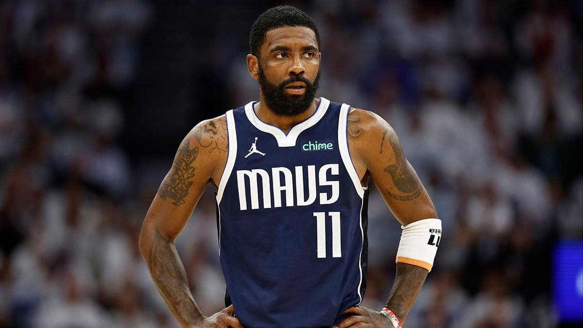 Kyrie Irving of the Dallas Mavericks looks on during Game One of the Western Conference Finals.
