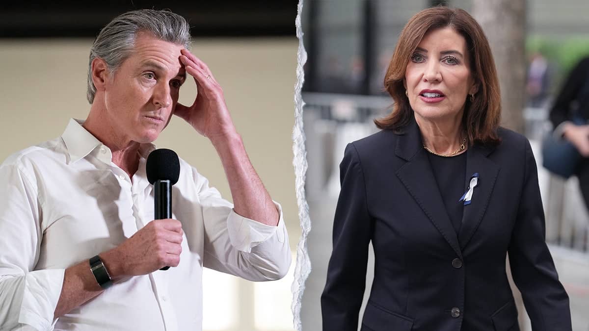 A split image of Kathy Hochul and Gavin Newsom