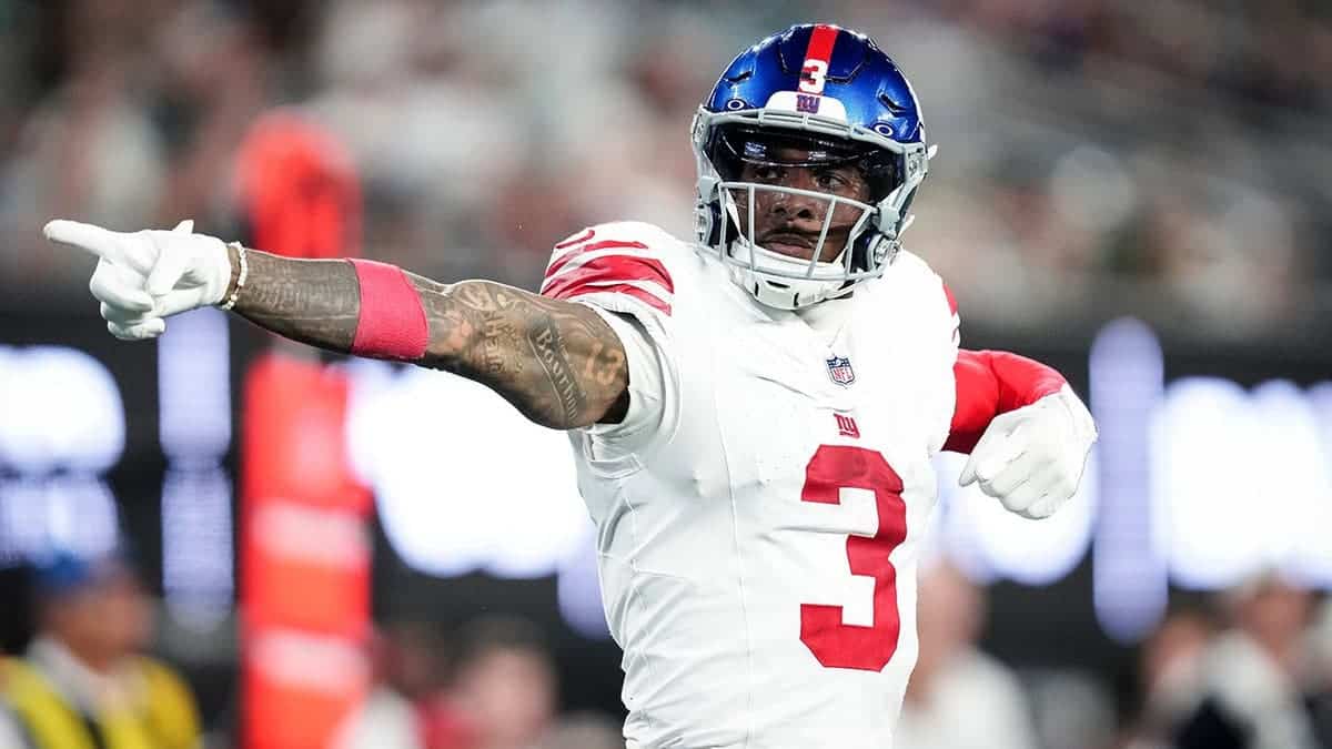 Odell Beckham Jr. celebrates during a New York Giants game against the New York Jets at MetLife Stadium.